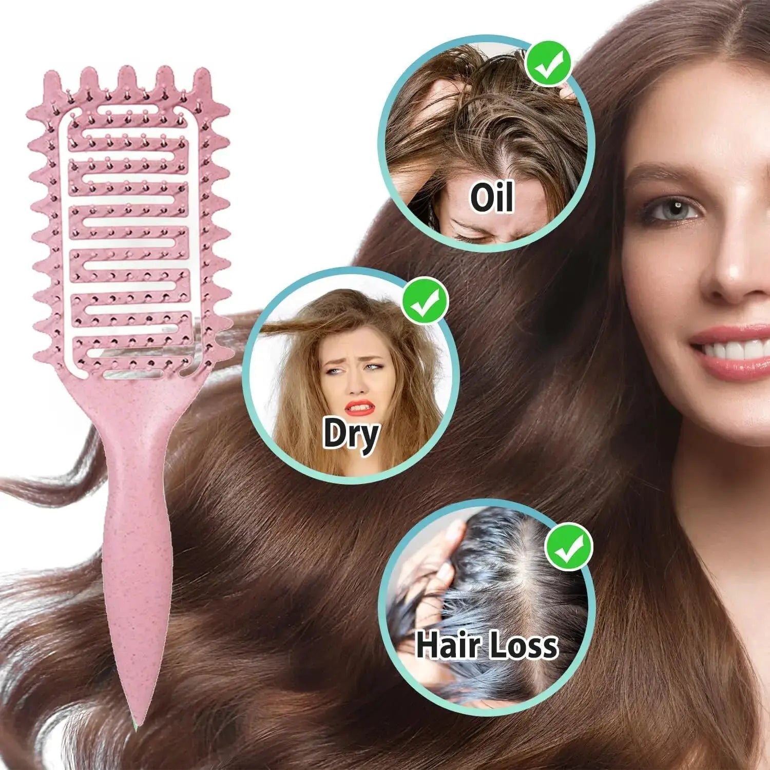 Pink 3-in-1 curl define detangling hair brush with hollow-out design