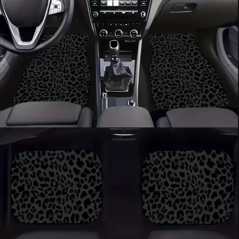 Leopard print all-weather car floor mats four-piece set for front and rear seats, universal SUV and limousine use