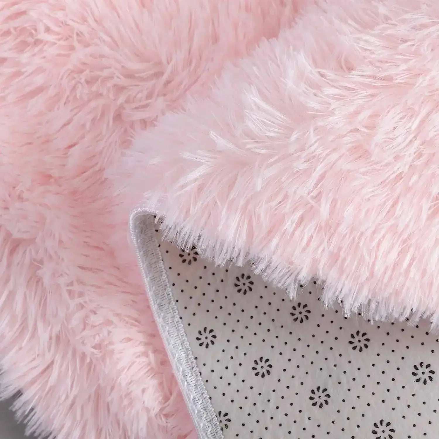 Plush round rug mat pink fluffy faux fur with dotted backing