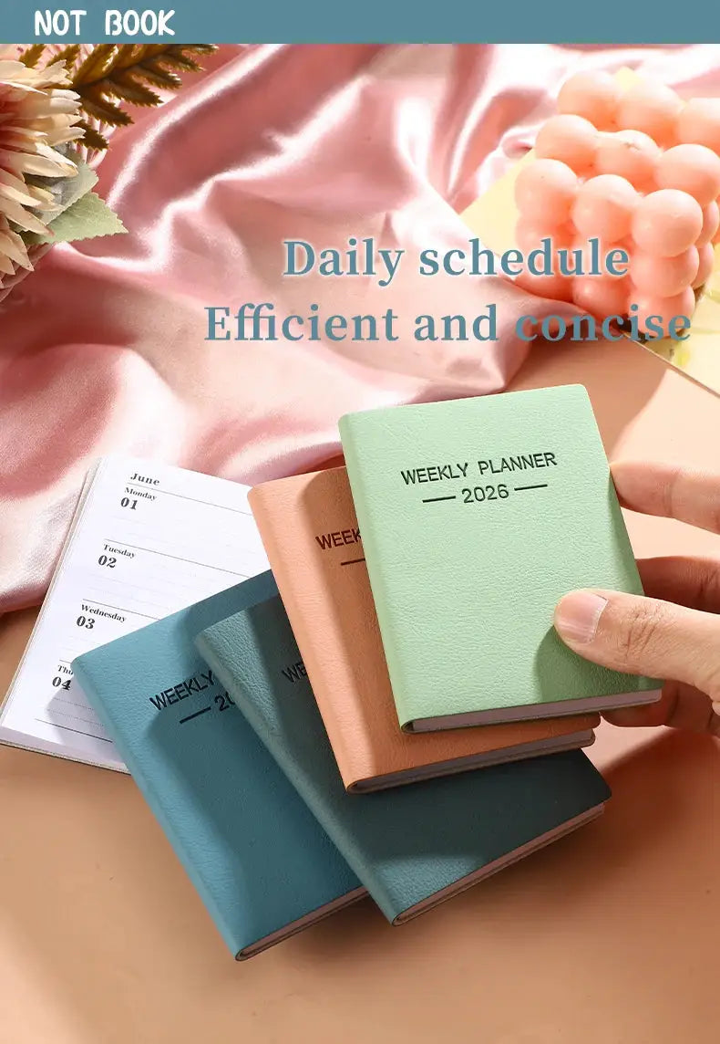 A7 Morandi PU weekly planners with 128 pages each; five pastel books shown