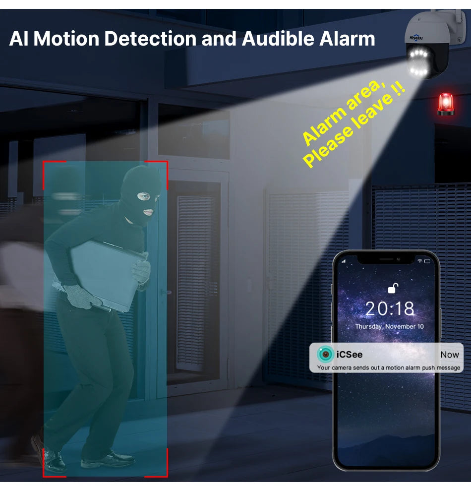 Hiseeu 4K 8MP dual-lens outdoor PTZ IP camera, 8x zoom, full-color night vision, motion detection alarm - Simples Market