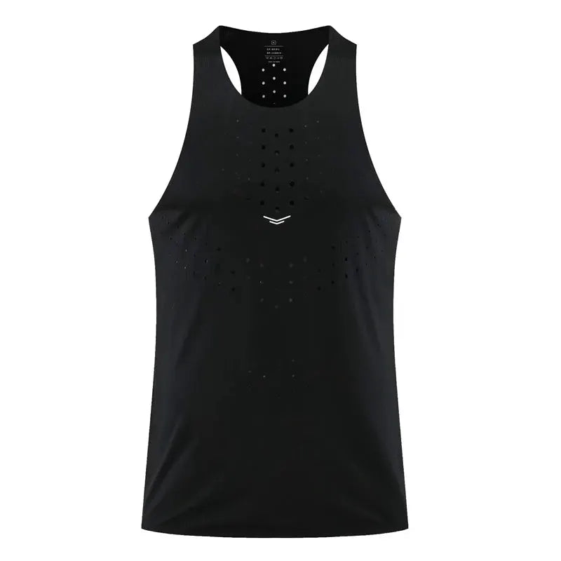 Athletic tank top by Simples Market, black sleeveless running singlet with perforated chest panel