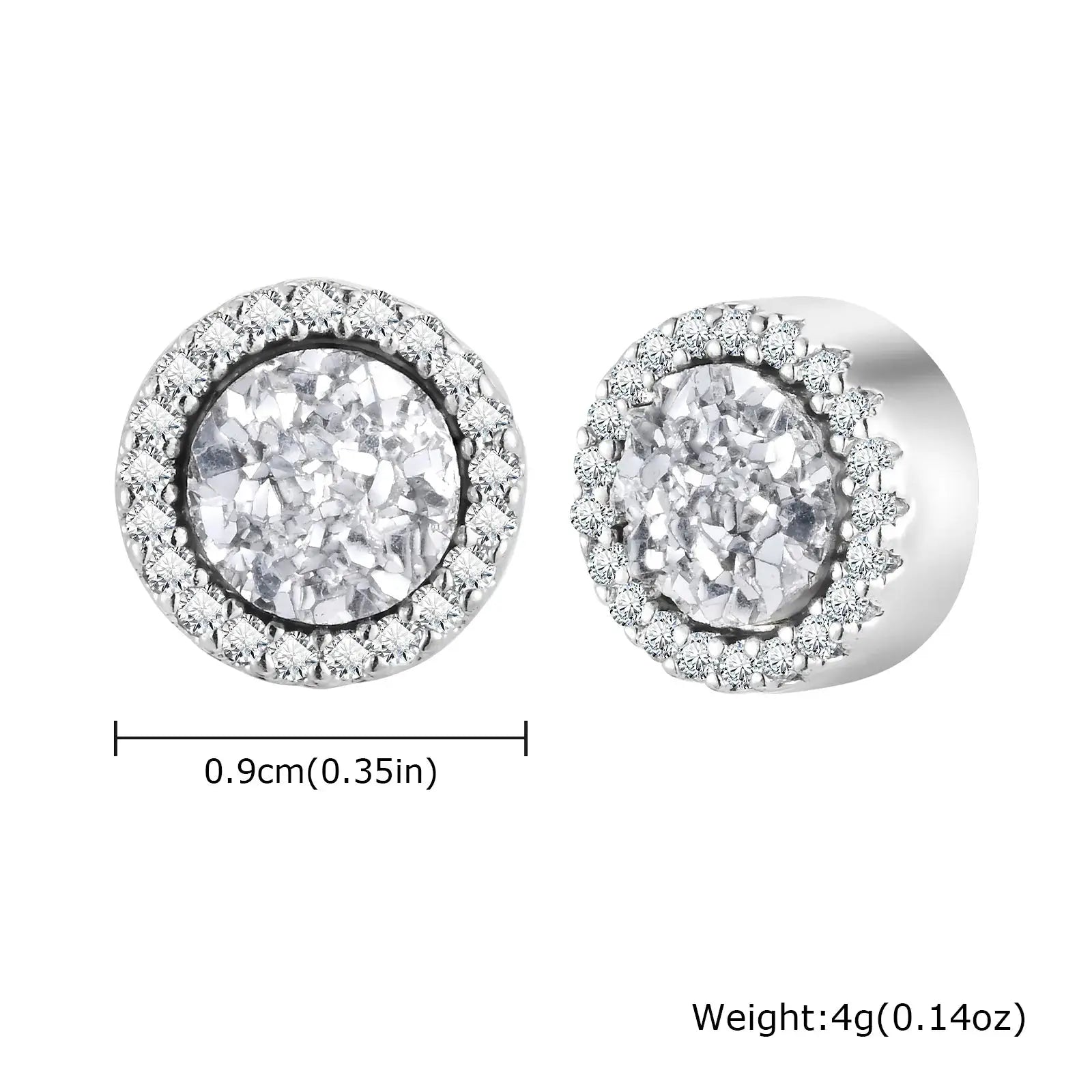 Punk round zircon magnetic ear studs, stainless steel, halo of small stones, Simples Market pair