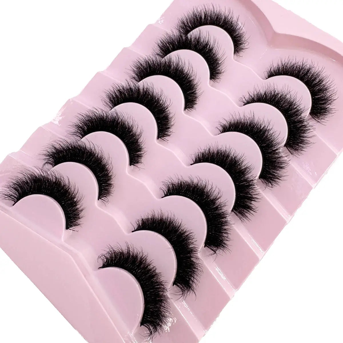 HBZGTLAD 7 Pair Faux Mink Lashes Fluffy Natural Look False Eyelashes Volume Wispy Crossed Thick Fox Eye Cat Eye