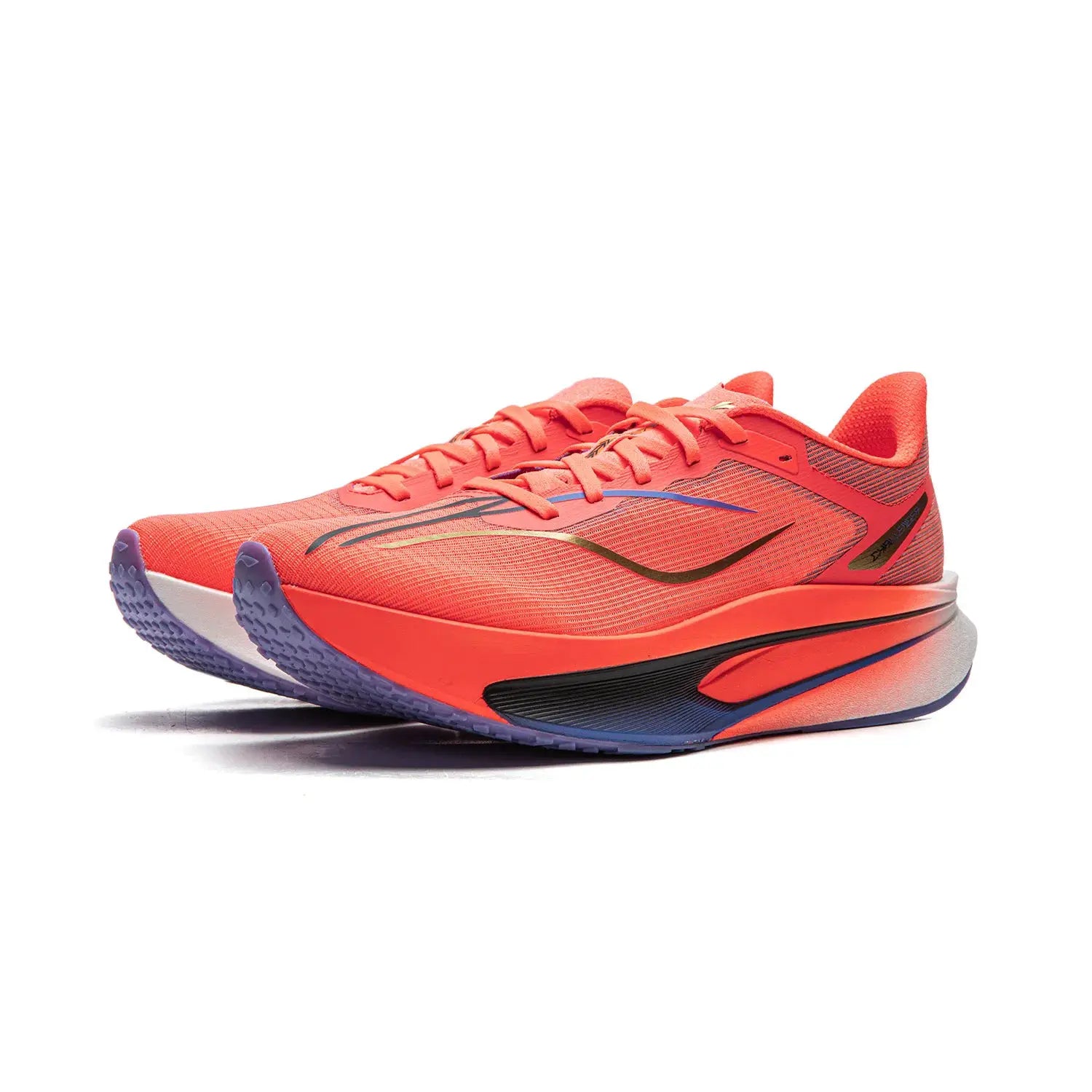 Li-Ning FEIDIAN 6 Challenger racing shoes, coral orange with purple outsole, lightweight reflective design