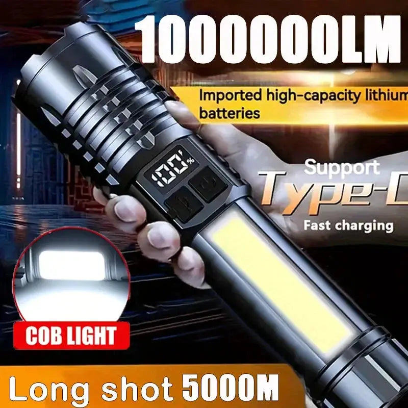 Heinast High Power LED Flashlight Type C Rechargeable COB Side Light for Outdoor Camping and Hiking