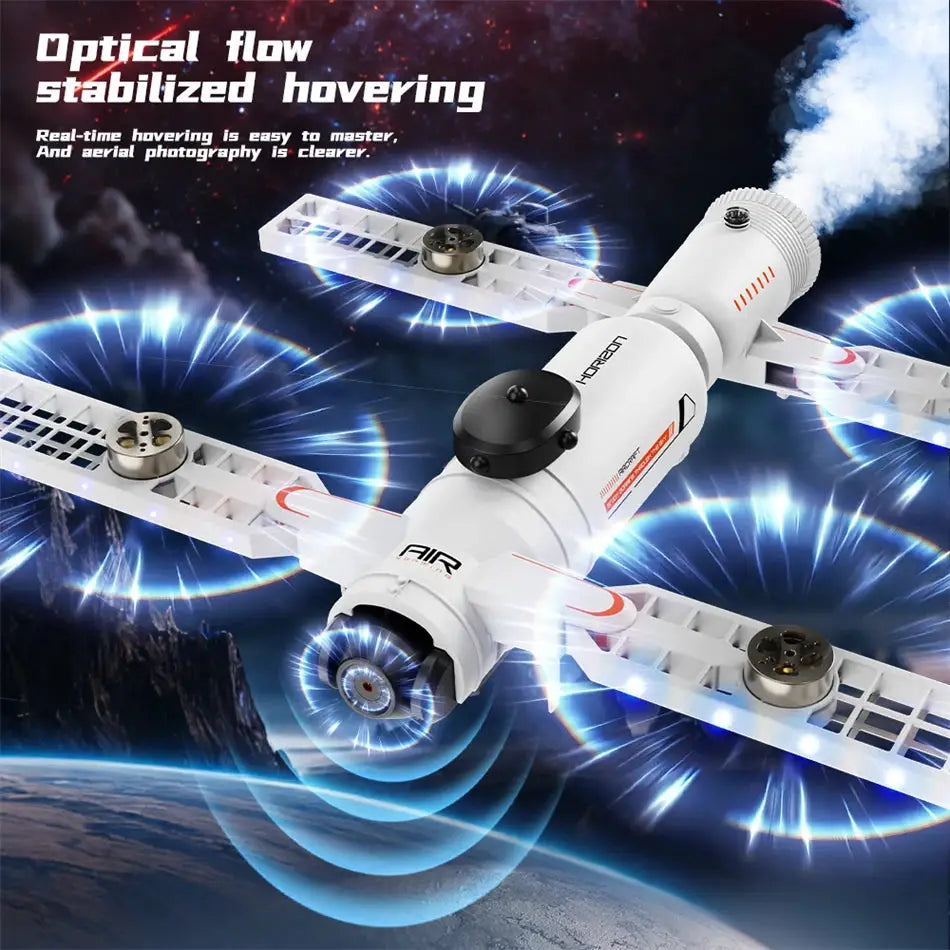 AE22 drone with infrared obstacle avoidance and optical flow stabilization, white quadcopter with brushless motors.