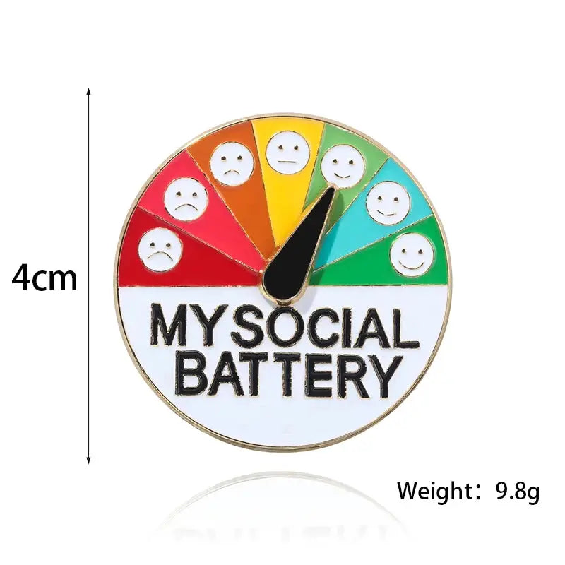My Social Battery Mood Pins for Women and Men Zinc Alloy Brooches with Sliding Emotional States Seven Moods Gift