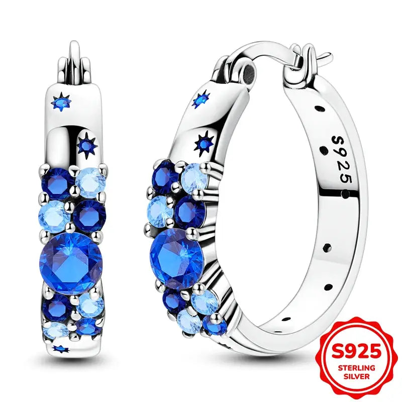 925 Sterling Silver Blue Zircon Butterfly Hoop Earrings for Women Fine Jewelry Gift