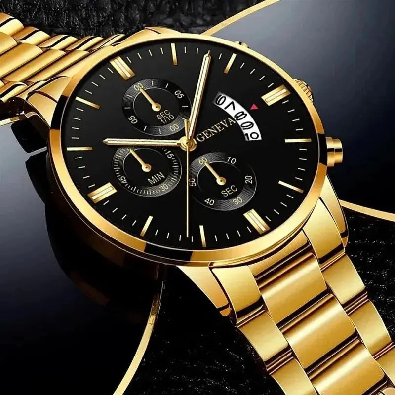 LuxeTime Men's Luxury Stainless Steel Watch With Calendar Quartz Movement Minimalist Business Timepiece