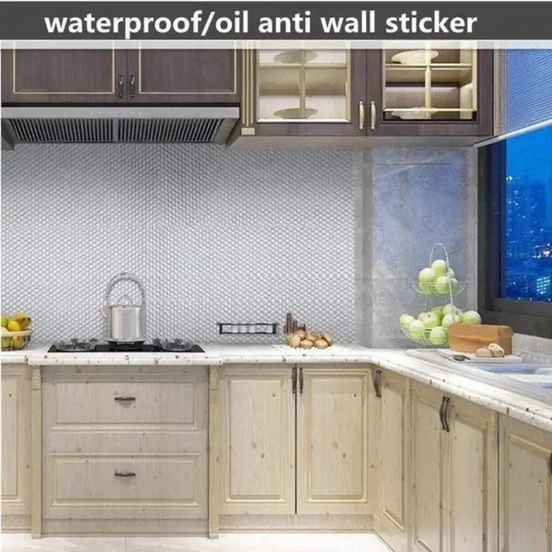 Self Adhesive Aluminum Foil Kitchen Wallpaper Stickers Oil Proof Waterproof Countertop Cabinet Shelf Liner