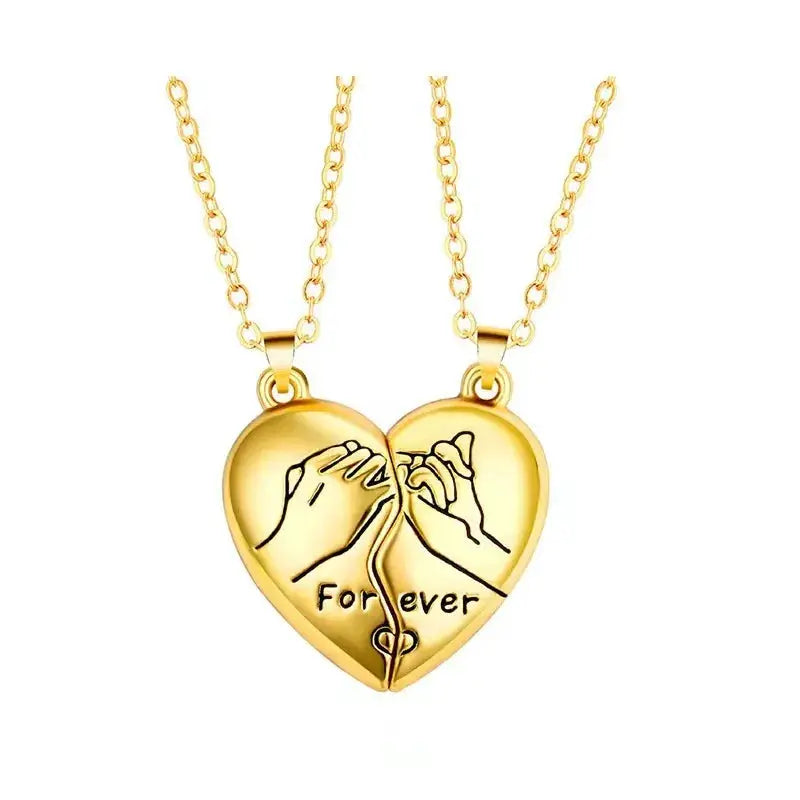 Couple Magnetic Heart Pendant Necklace Electrocardiogram Design Interlocking Hearts Valentines Gift