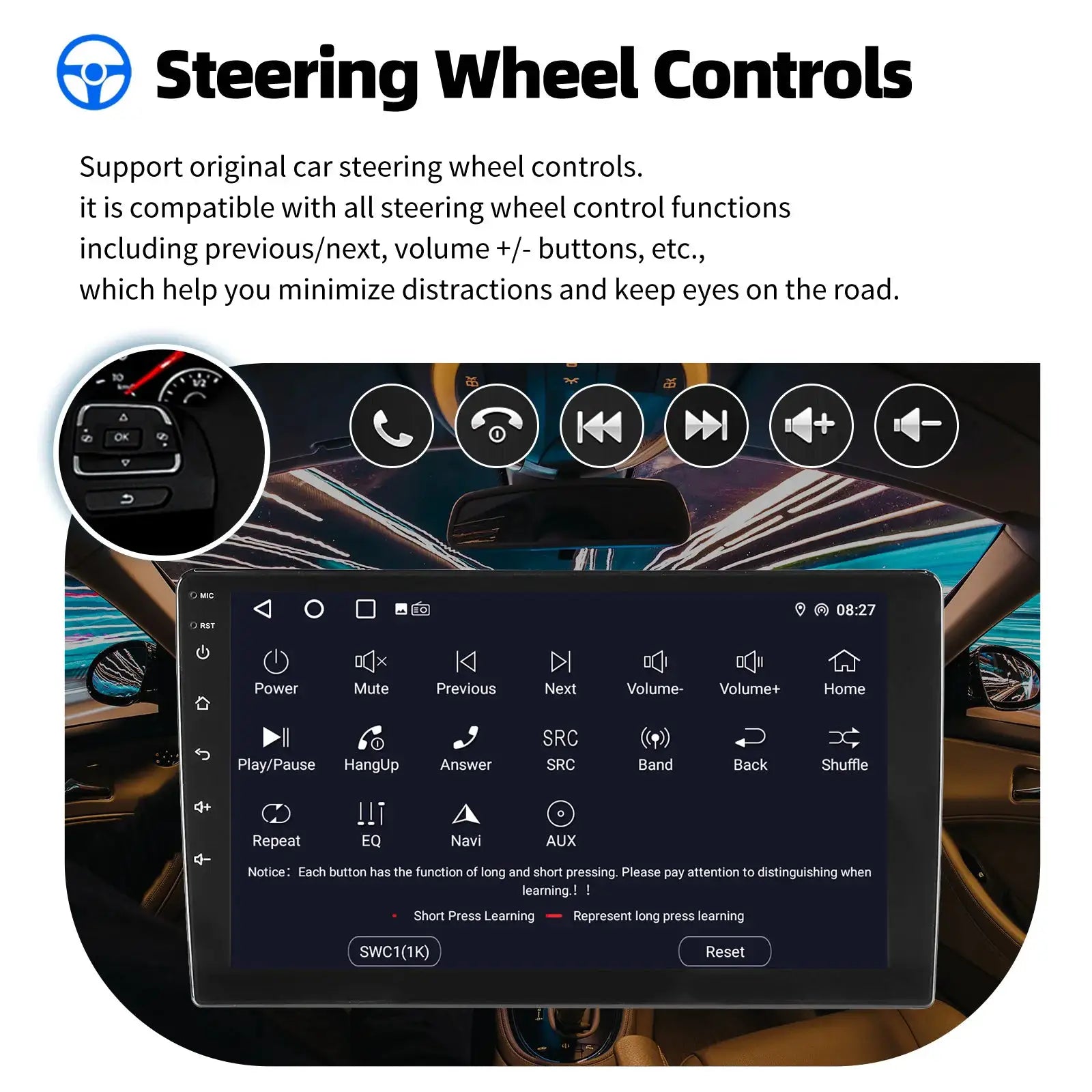 ESSGOO 7/9/10-inch car stereo with Android Auto and CarPlay, black touchscreen, Simples Market