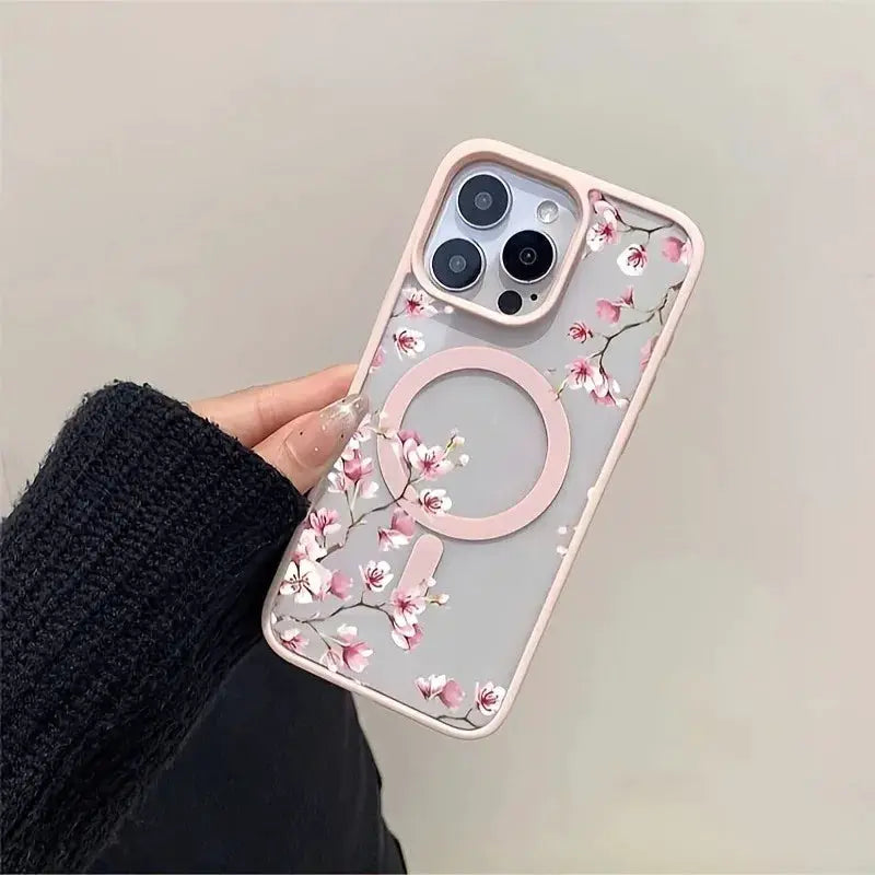 CherryGuard Pink Cherry Blossom Magnetic Phone Case For iPhone Series With Shockproof Protection