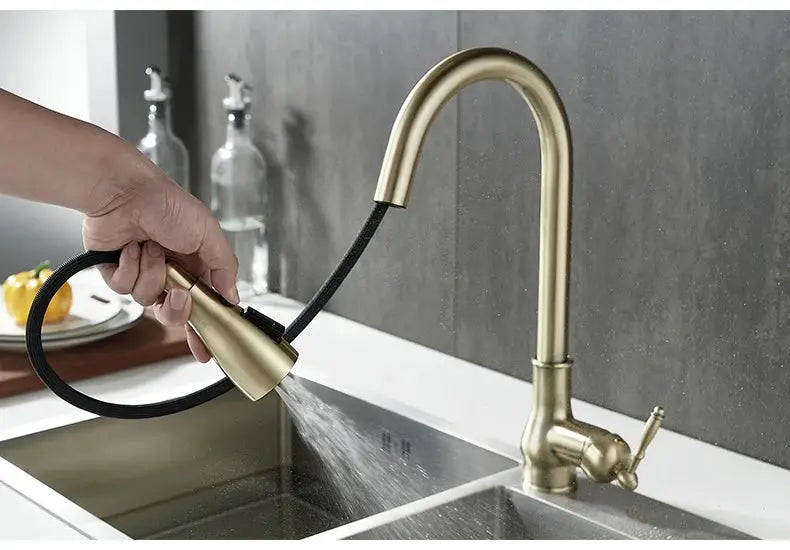 Kitchen faucet pull-out sprayer in antique bronze by Simples Market, hot and cold