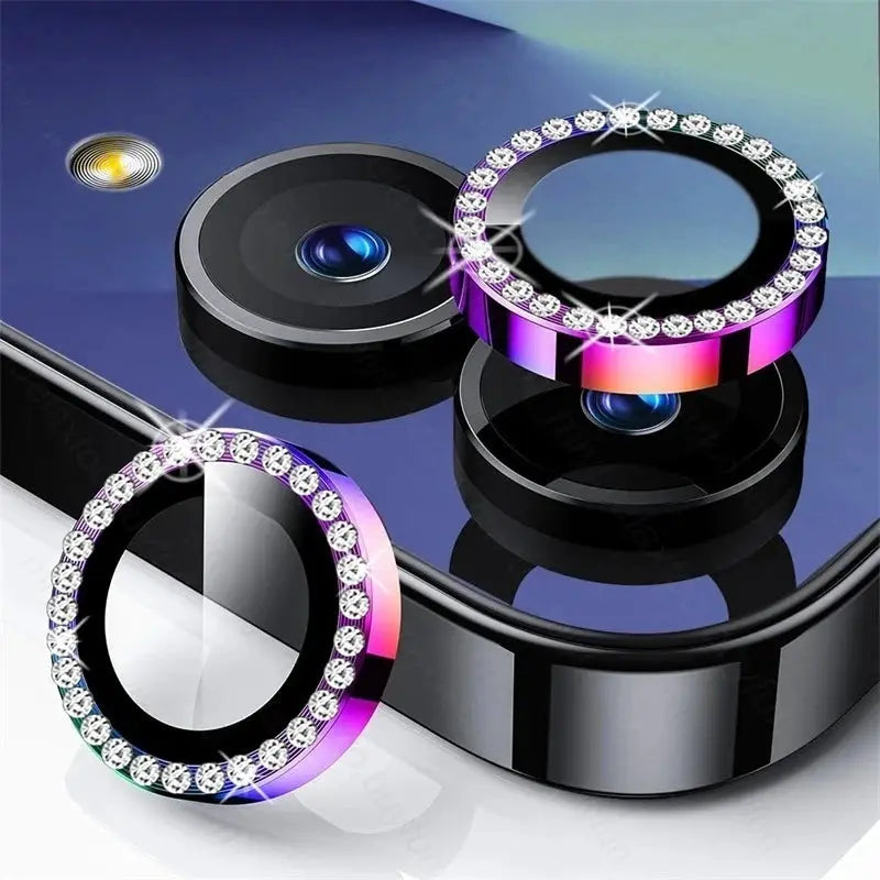 Crystal diamond ring camera lens protectors for Samsung Galaxy Z Flip7 with rainbow finish; 2 rings shown.
