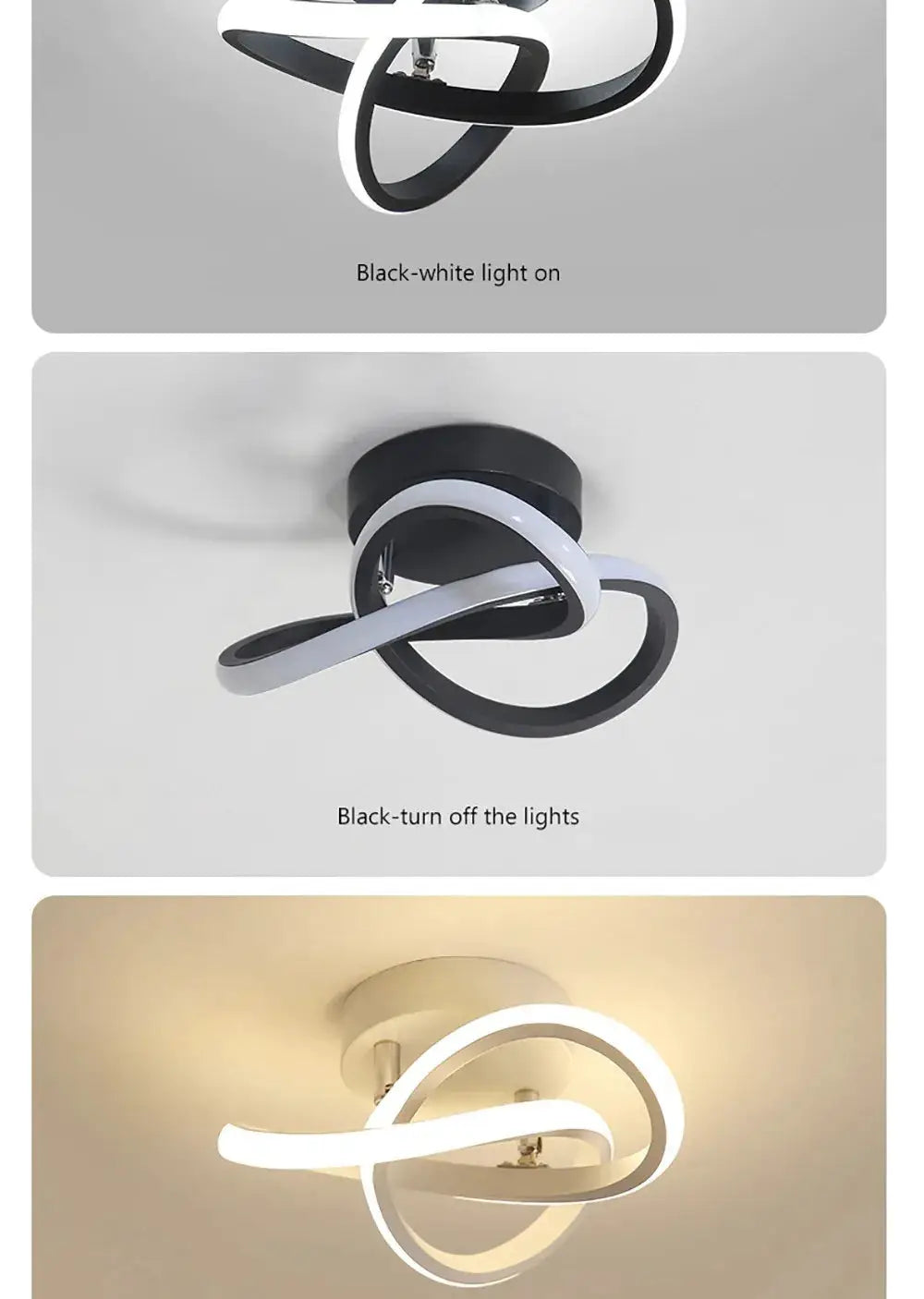 Simples Market LED ceiling light fixture with black-and-white twisted loop design for modern minimalist interiors