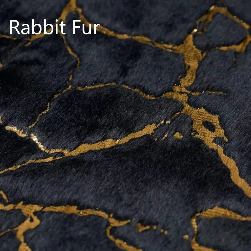 MarbleLux Marble Bathroom Rug Nonslip Black Gold With Soft Faux Rabbit Fur Surface And Eco Friendly Backing