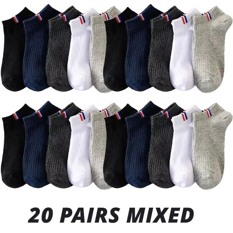 Mens Thin Summer Boat Socks Pack Of 5 10 20 Pairs Breathable Sweat Absorbing Casual Plain Color