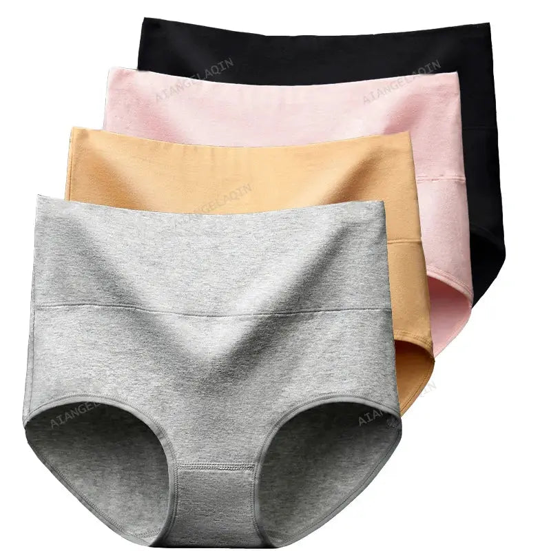 4-pack high-waist cotton panties for women in gray, beige, pink, and black; Simples Market