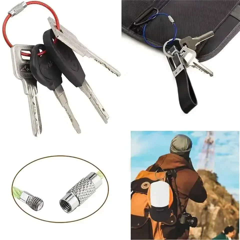 Stainless Steel Wire Rope Keychain Carabiner Cable Key Ring For Outdoor Hiking Travel