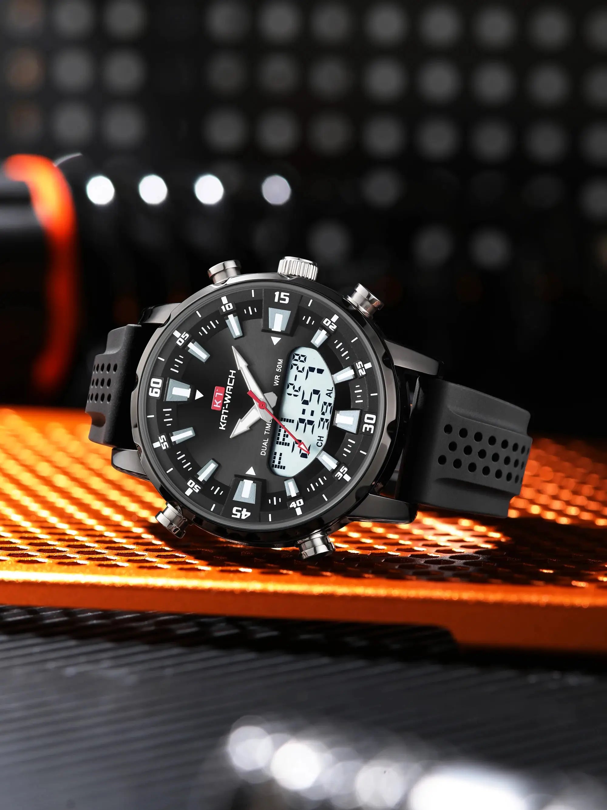 Mens Quartz Watch With Multifunction LED Analog Digital Display Waterproof Timepiece Rugged Alloy Case