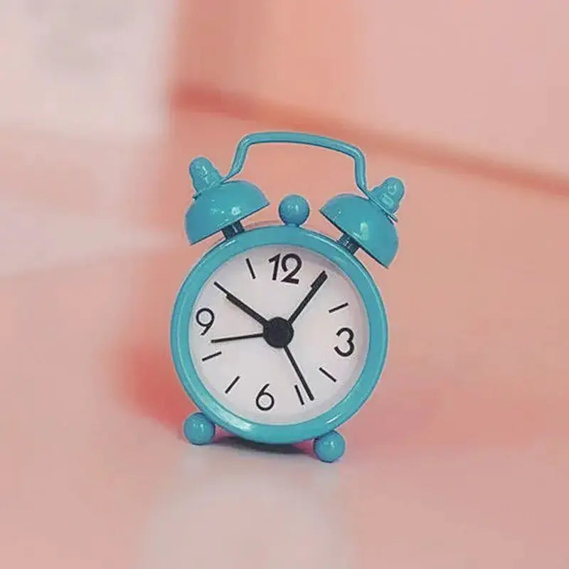 Mini Metal Alarm Clock With Blue Quartz Face Portable Desktop Clock For Home Decor And Vintage Charm