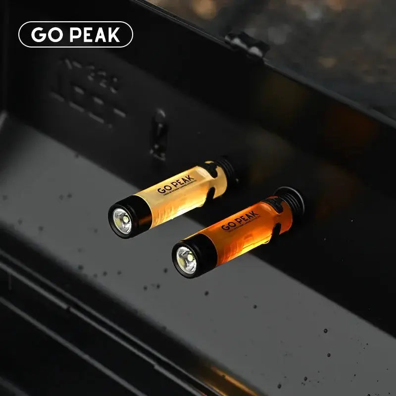 GO PEAK pocket mini flashlights with key clip, LED, amber and orange translucent bodies (2)