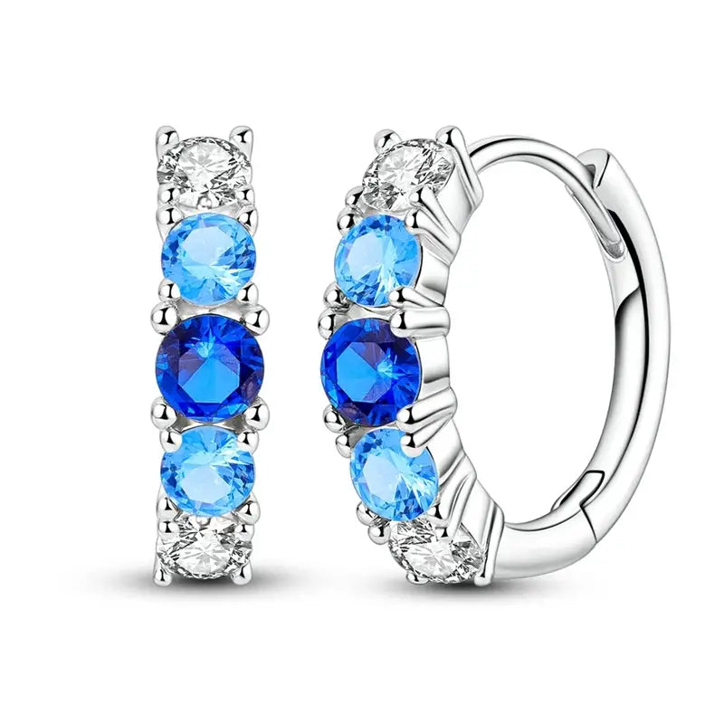 Original 925 Sterling Silver Blue Zirconium Butterfly Hoop Earrings For Women Colored Fine Jewelry Party Earrings