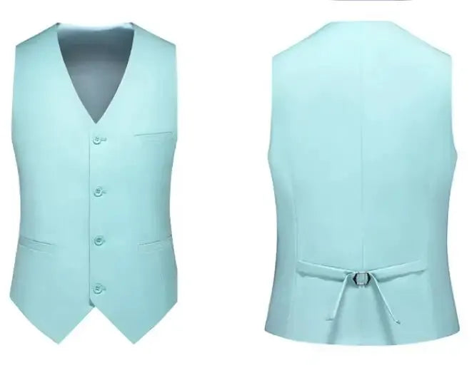Men's royal blue vest waistcoat by Simples Market, slim-fit V-neck, front and back views, 6XL