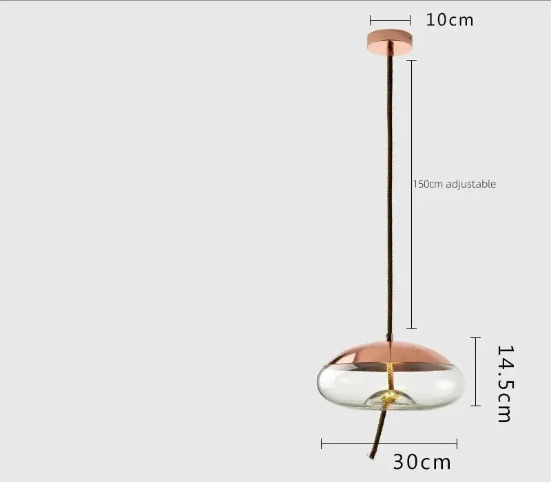 Pendant lamp Simples Market minimalist hemp-rope chandelier with clear glass shade and copper top, adjustable cord.