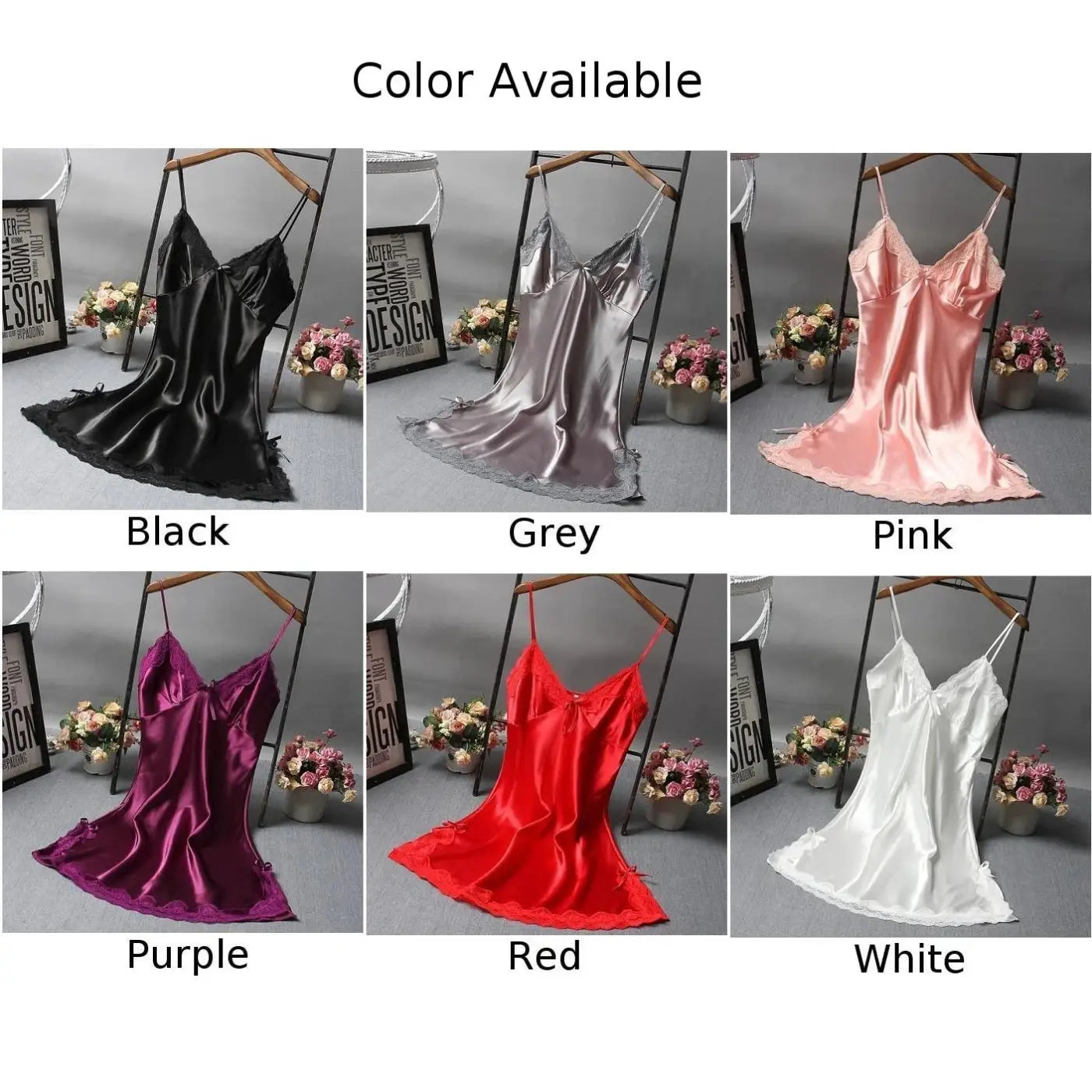 LaceLux Sexy Lace Patchwork Nightwear Lingerie Nightgown Soft Satin Polyester V Neck Lace Accents