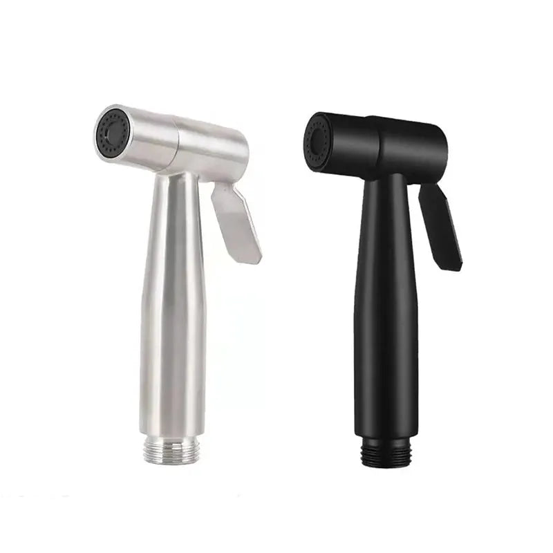 Twin handheld toilet bidet sprayer set in stainless steel and black finishes