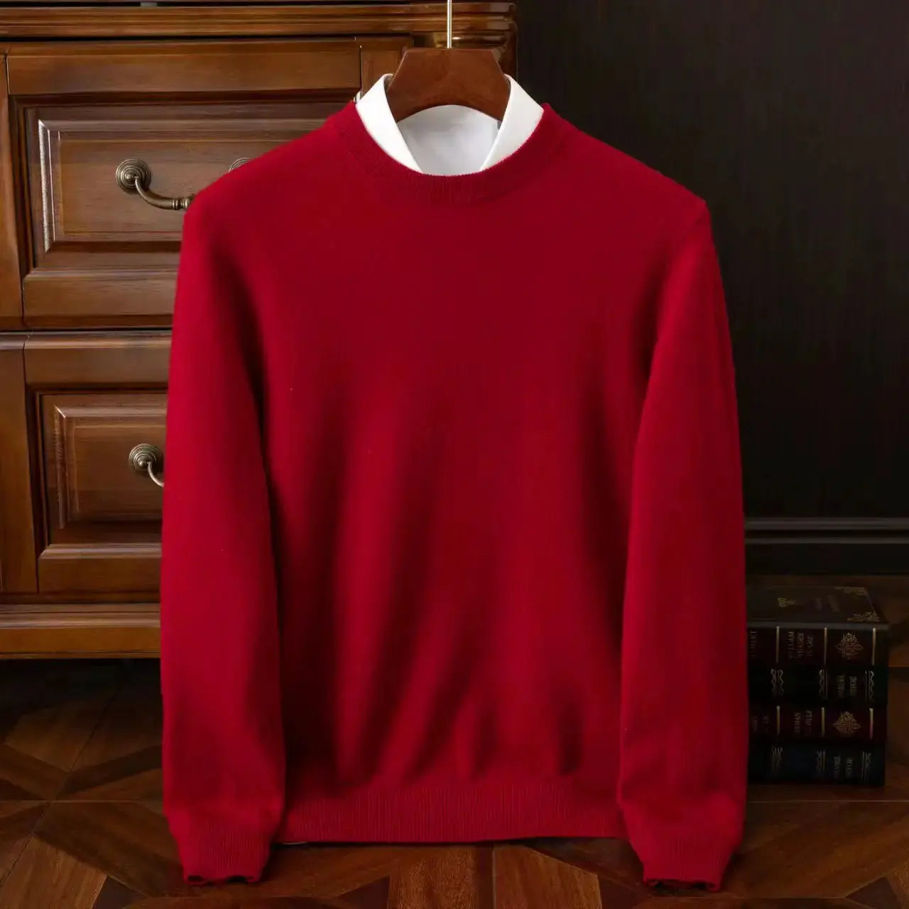 Cashmere men's O-neck pullover sweater, red oversized, Simples Market.