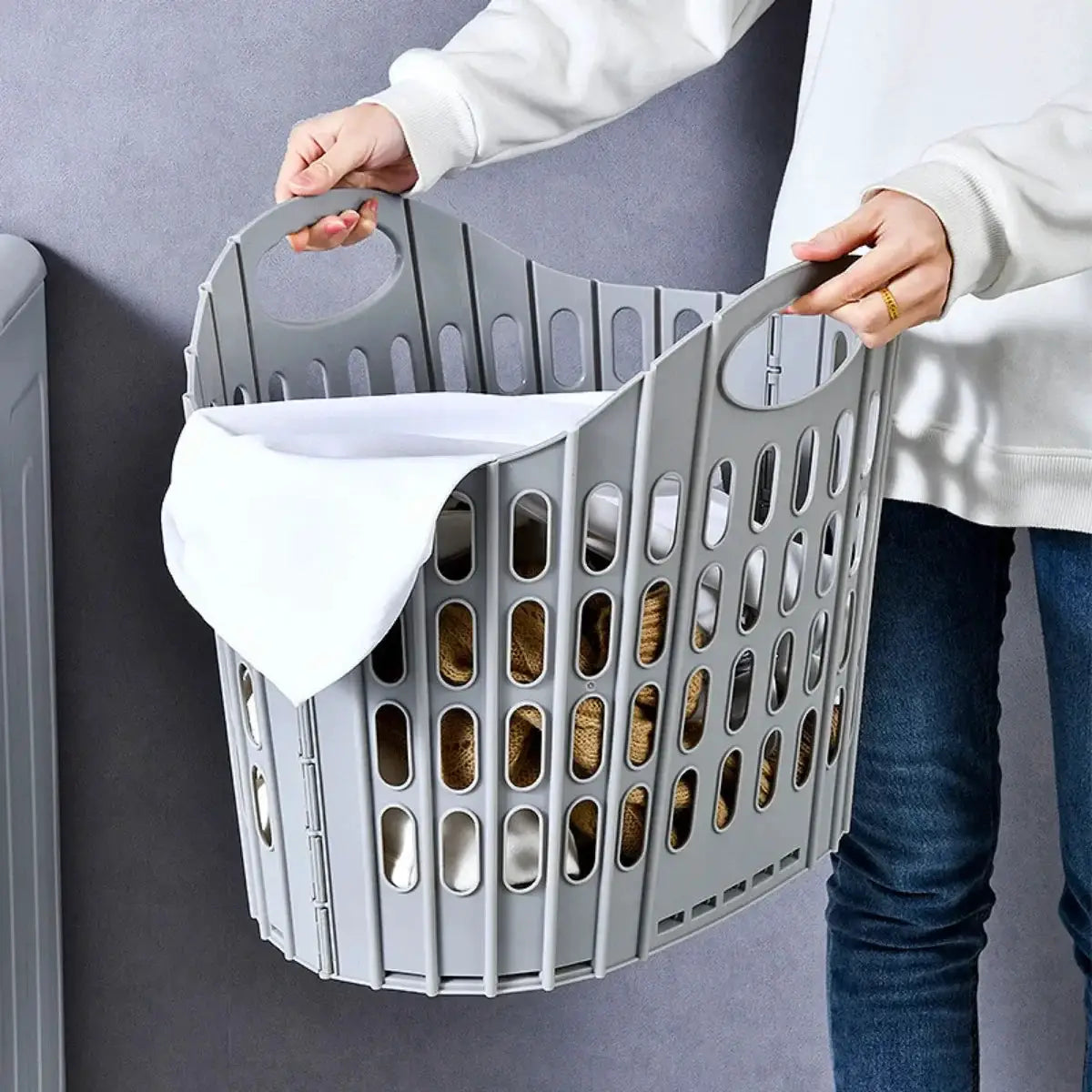 Foldable laundry hamper by Simples Market, gray, portable