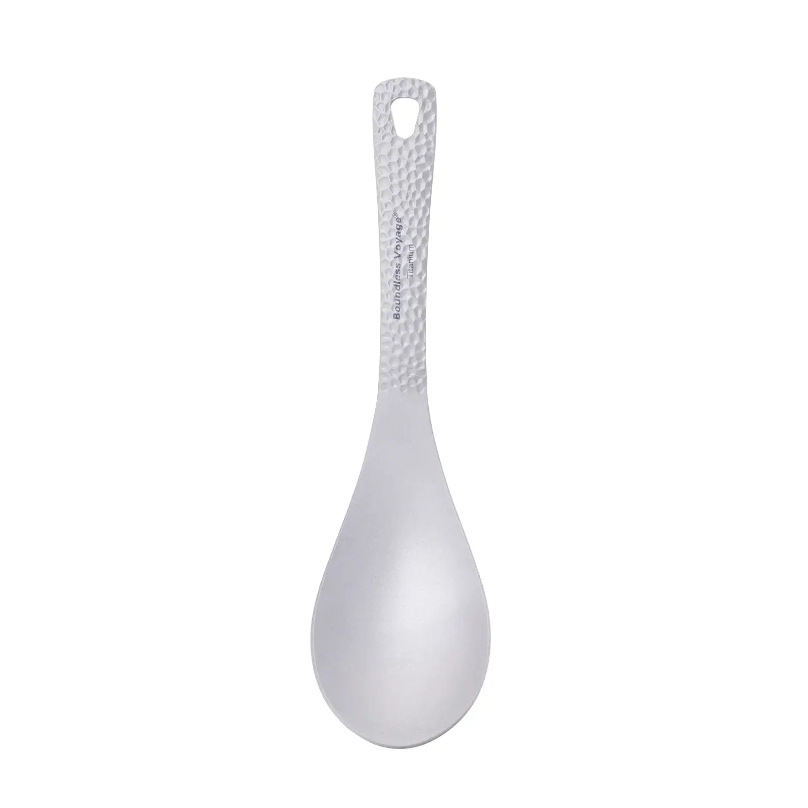 Boundless Voyage titanium spoon with textured handle, silver finish, by Simples Market