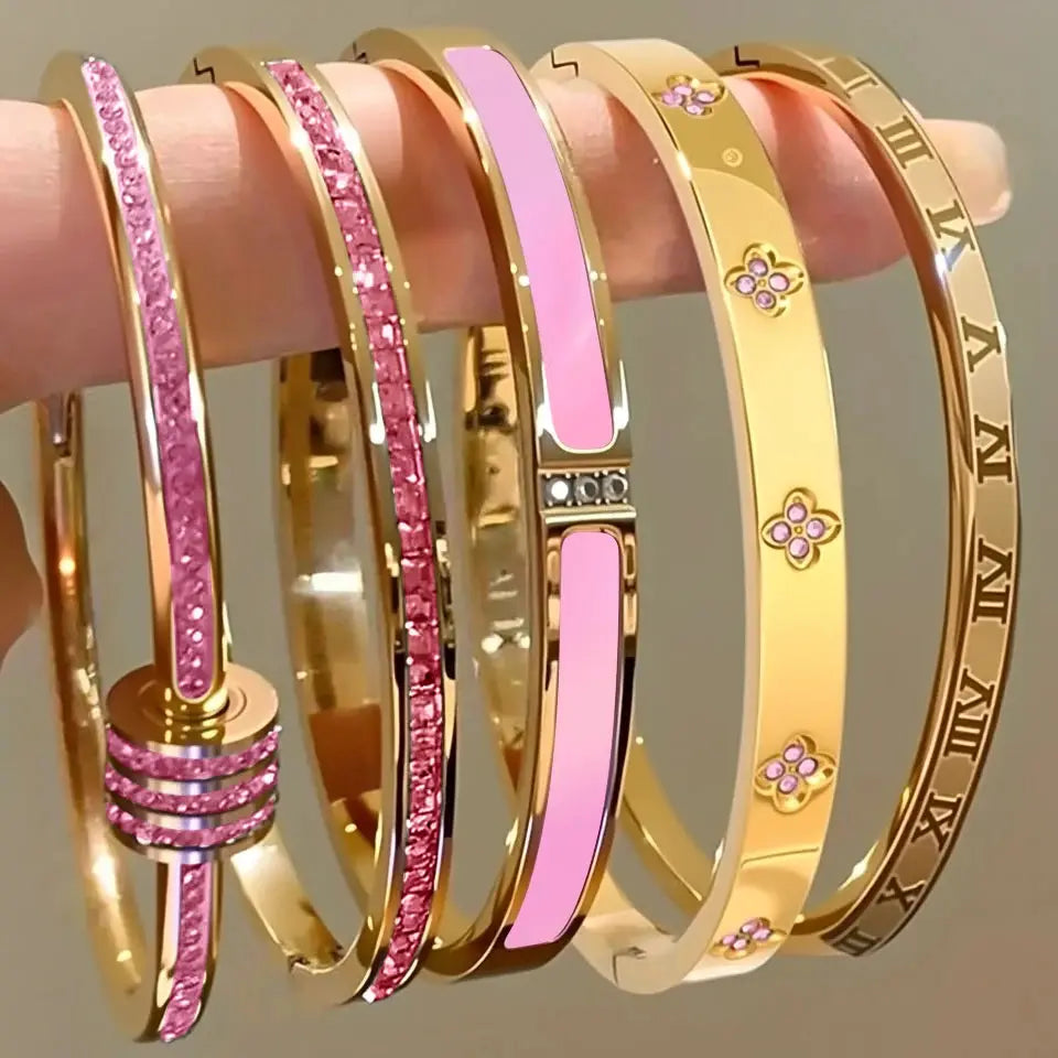 Zakol Sparkling Zirconia Inlaid Stainless Steel Bracelet Set For Women Stackable Bangles Fashion Non Fading Jewelry Gift