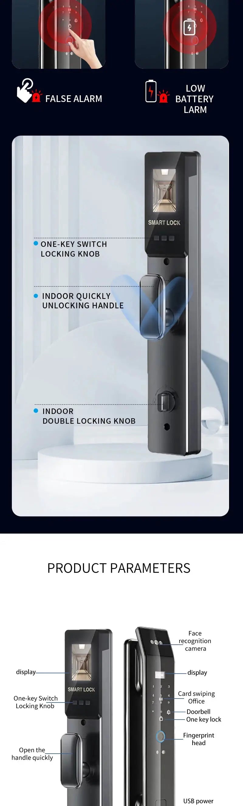 Simples Market 3D Face Smart Door Lock with biometric fingerprint and app WiFi, black metal body