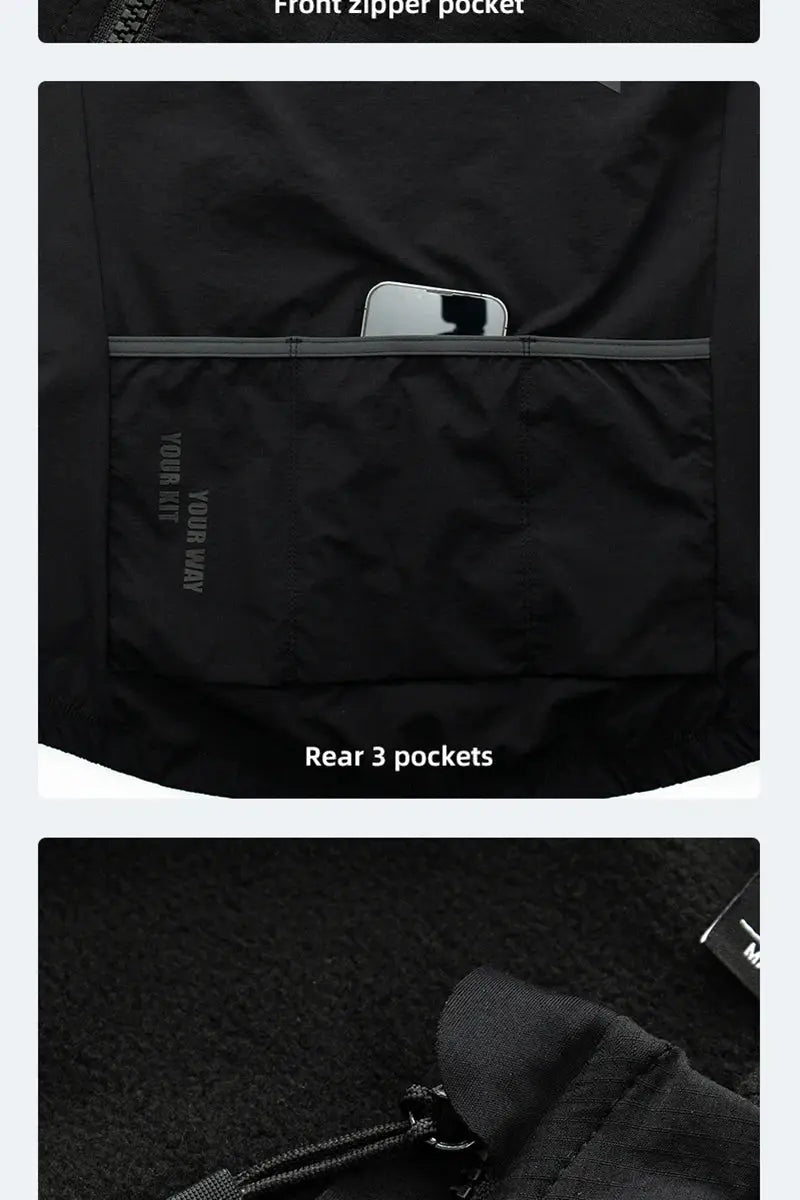 YKYWBIKE black men's sleeveless cycling vest with rear pockets and phone pocket; thermal fleece, windproof, waterproof.