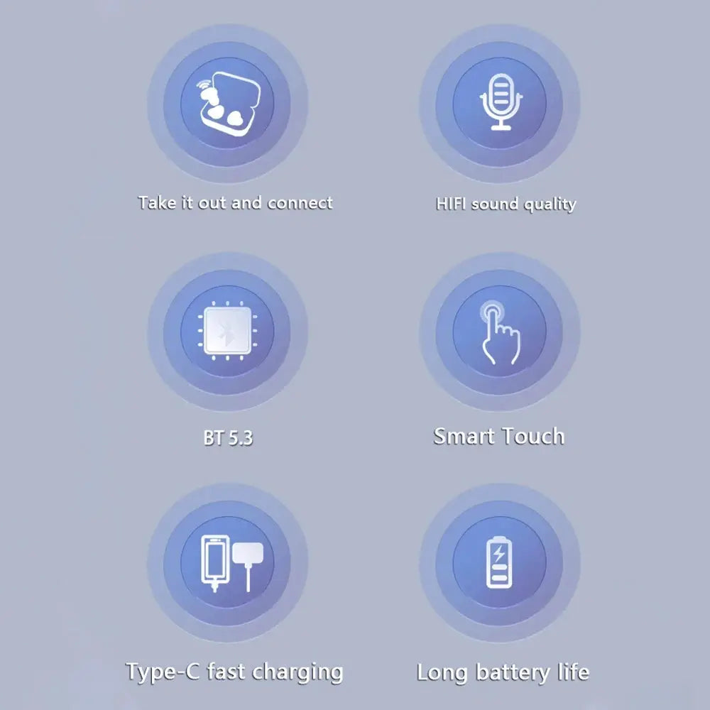SK18 mini invisible Bluetooth headphones; BT 5.3, smart touch, Type-C charging, long battery life.