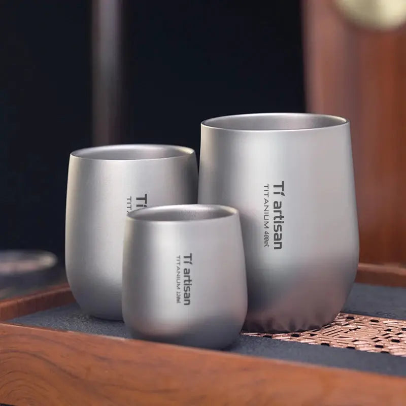 Tiartisan titanium beer cups set of 3 in matte silver with double-wall design