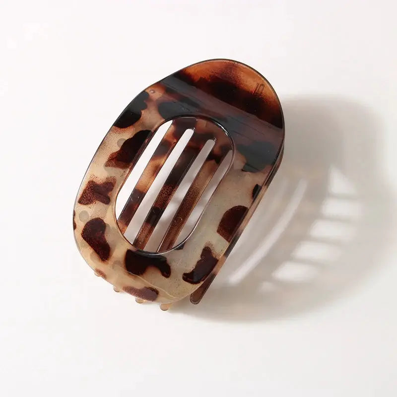 Leopard Pattern Oval Flat Hair Clips Large French Acrylic Claw Clip For Secure Hold And Style