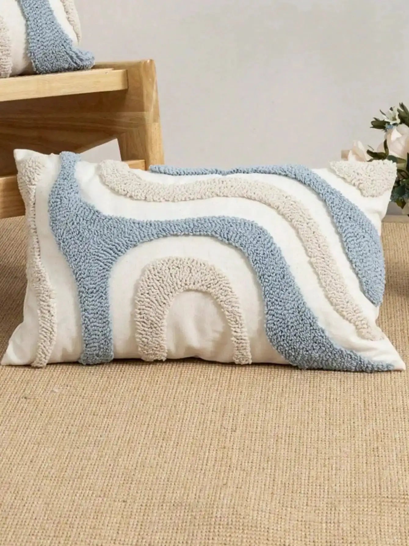 Pillowcase: blue and white irregular geometric loop velvet, Bohemian style for living room or sofa