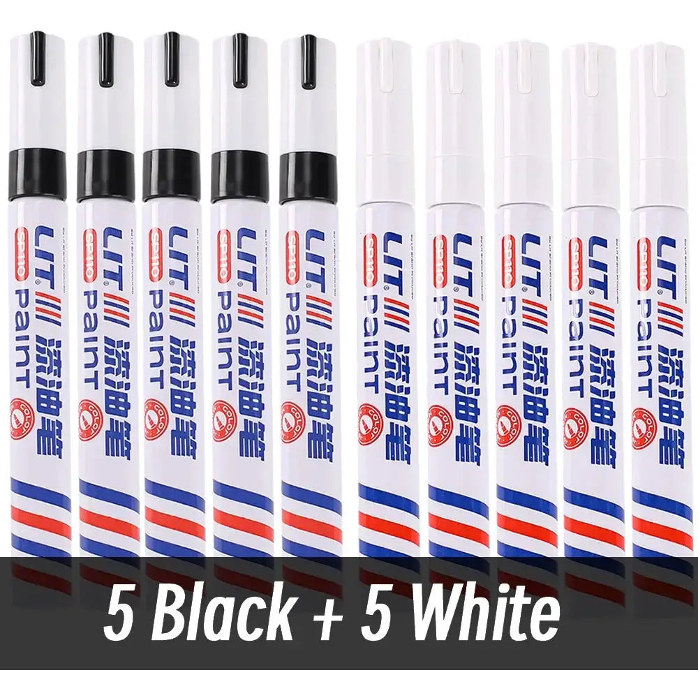 Simples Market 10-pack permanent paint markers, 5 black-capped and 5 white-capped, 3mm tip
