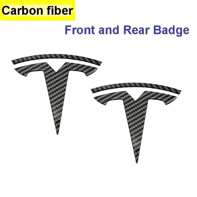 Tesla Model 3/Model Y carbon fiber front and rear badge emblems; two zinc alloy logos by Simples Market