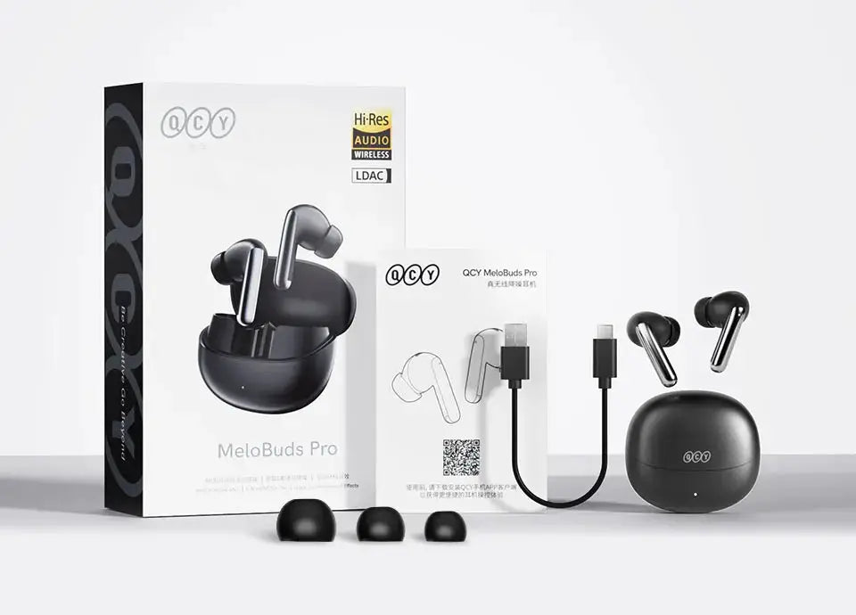 QCY MeloBuds Pro wireless earphones with black charging case, Simples Market