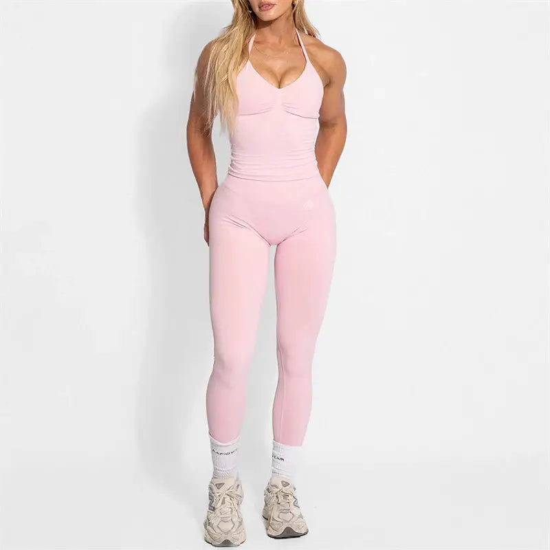 Women's Halter Yoga Set With High Waist Leggings Two Piece Gymwear