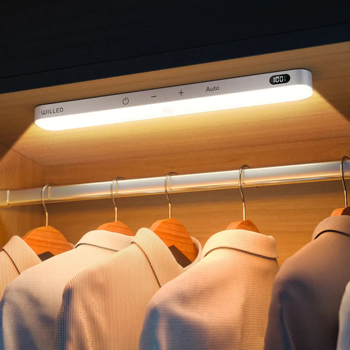 WILLED 60-LED warm light motion-sensor cabinet light, wireless rechargeable touch bar