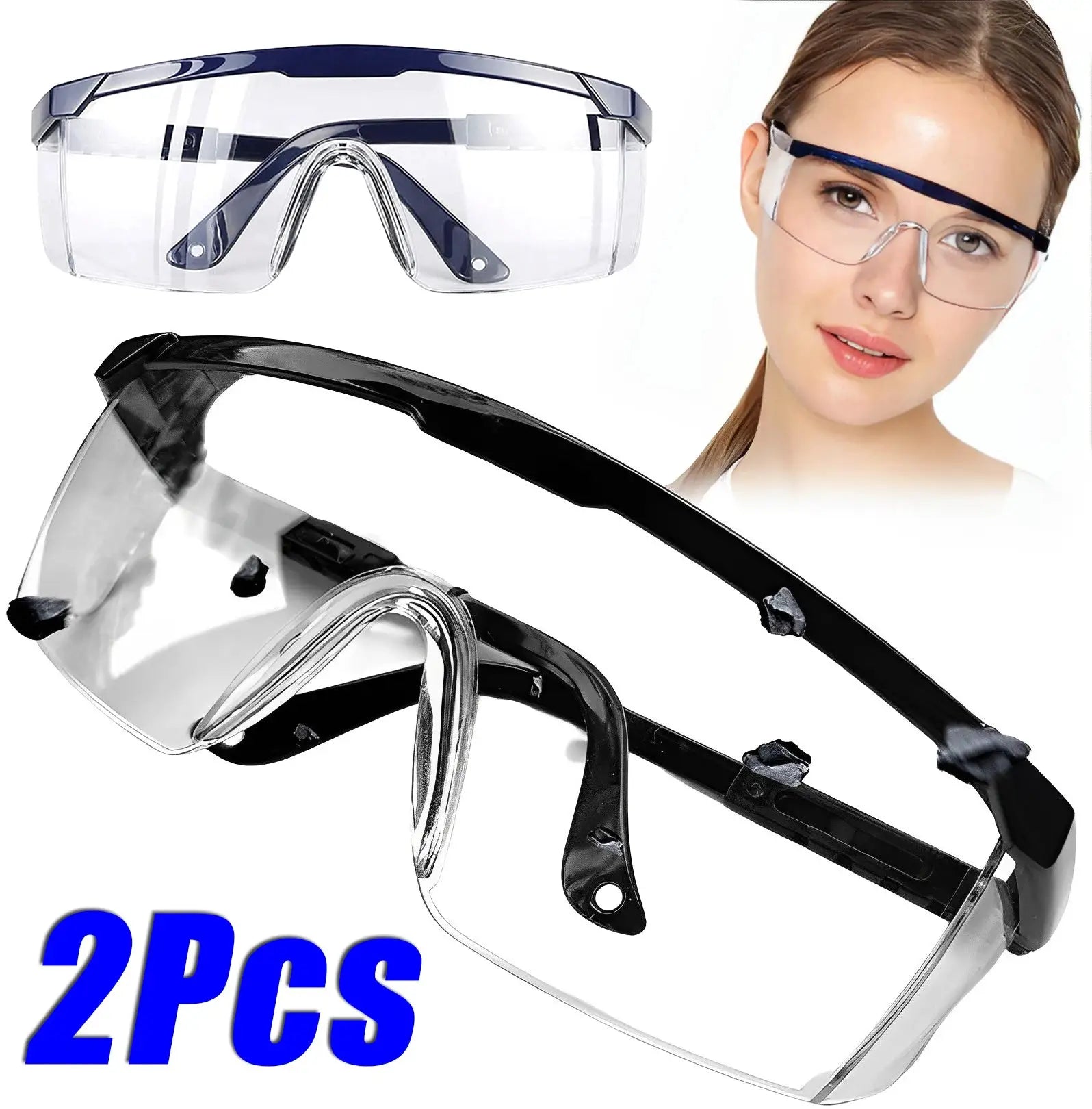 SafeGuard 2 Pack Anti Splash Safety Glasses Lightweight Impact Resistant Lenses For Dust Wind Debris Protection