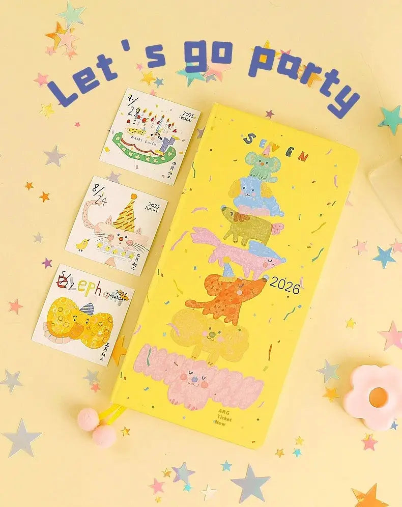 Simples Market Kinbor 2026 weekly planner pocket notebook with yellow cover and cute animal artwork